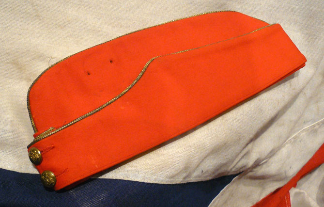 An Edwardian Colonel's Scarlet Cloth Sidecap, of 15th The Kings Hussars. With Gold Bullion Trim.