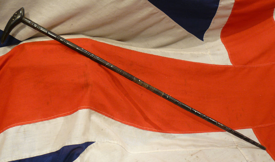 A Stunning Antique, 19th Century, Colonial Walking Stick of Carved and Turned Horn, Inlaid With Circular Pattern Design