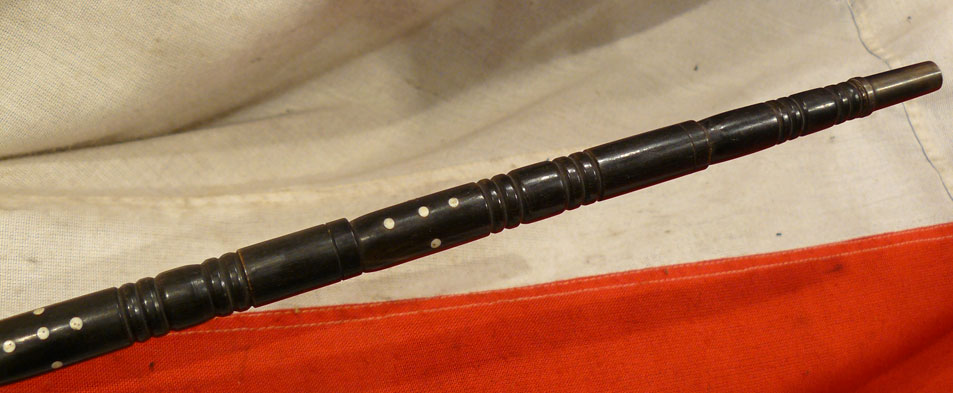 A Stunning Antique, 19th Century, Colonial Walking Stick of Carved and Turned Horn, Inlaid With Circular Pattern Design