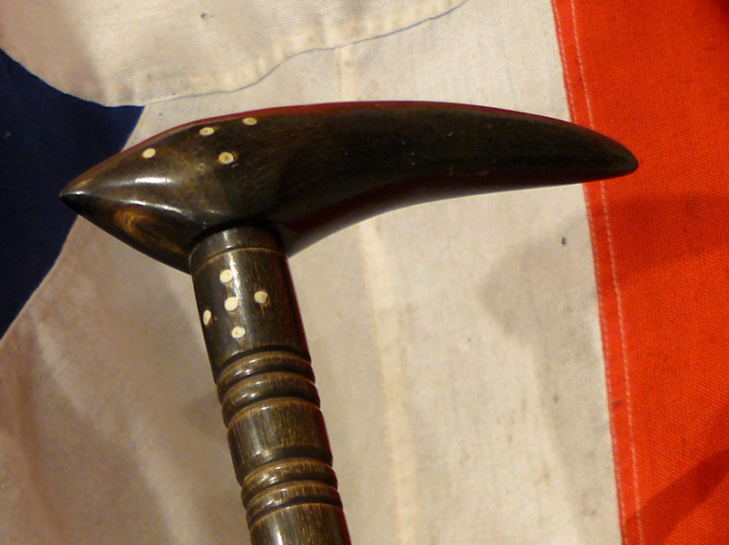 A Stunning Antique, 19th Century, Colonial Walking Stick of Carved and Turned Horn, Inlaid With Circular Pattern Design