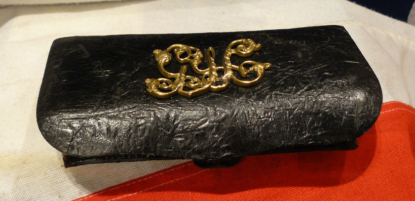 A Scarce, Black Leather, Victorian Gloucestershire Yeomanry Cavalry Ammunition Cross-Belt Pouch.