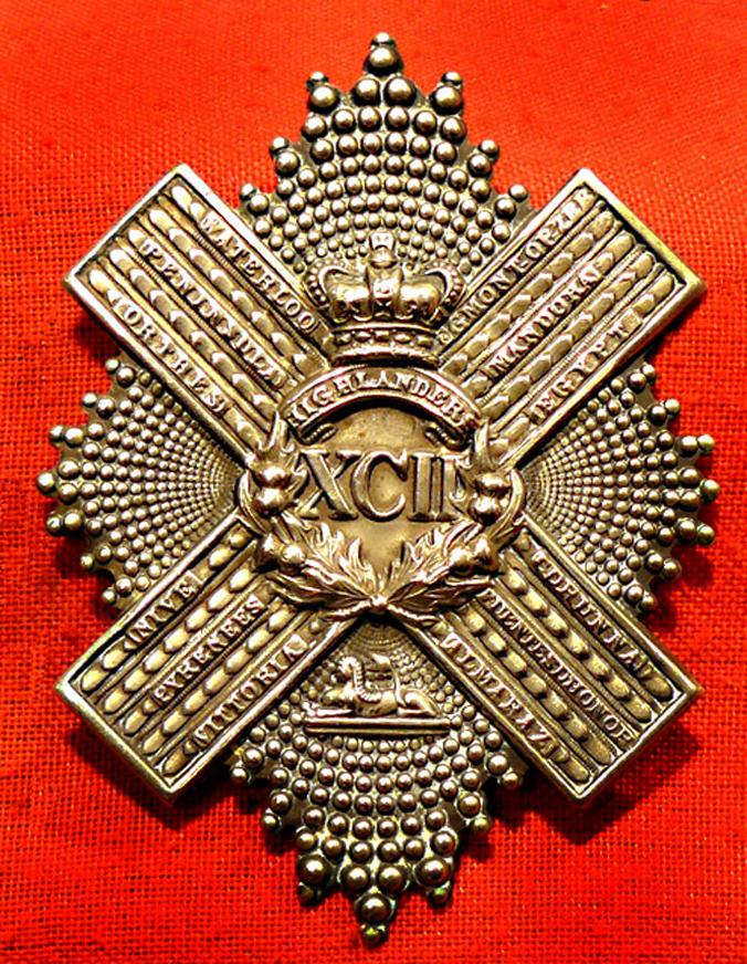 A Very Good Victorian 92nd Gordon Highlanders Silver Cross Belt Badge