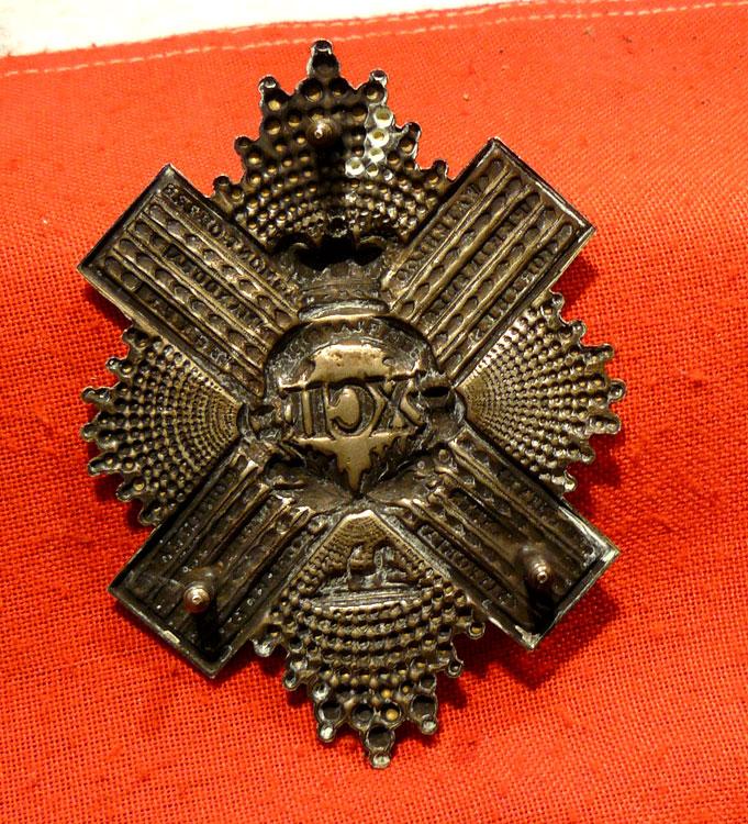 A Very Good Victorian 92nd Gordon Highlanders Silver Cross Belt Badge