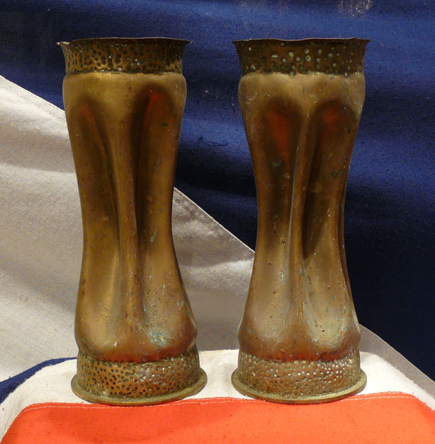 An Iconic Example of Now Highly Collectable Military Artwork of WW1. German Artillery Shell Trench Art Vases Dated August 1917