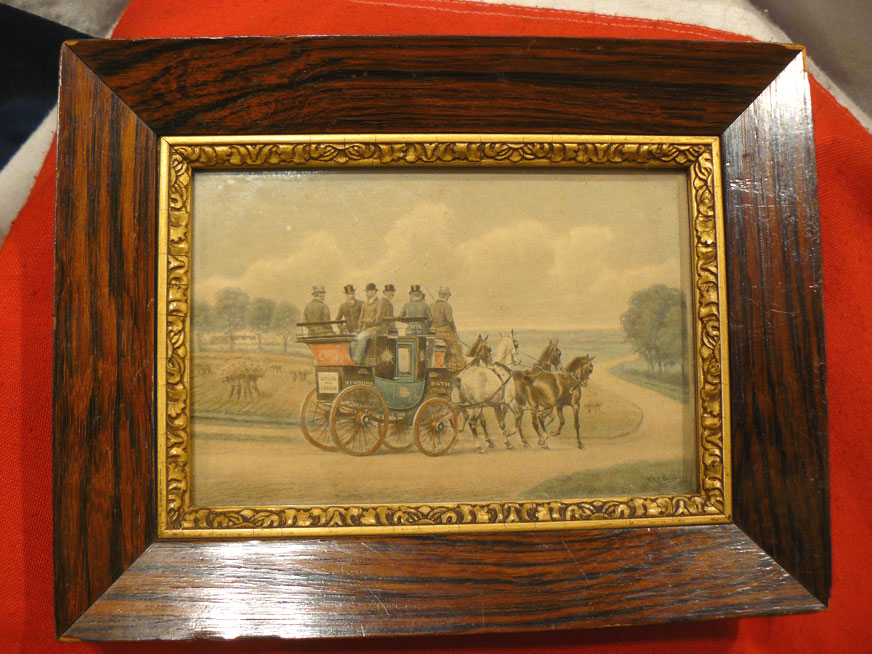 What a Superb Antique Christmas Gift Idea. A Pair of Simply Delightful Original Victorian Royal Mail Coaching Prints in Fine Rosewood Veneer Frames