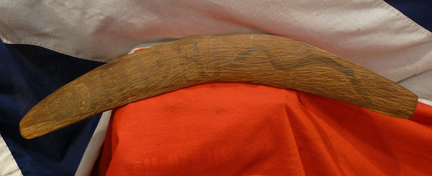 An Antique Australian Aboriginal Boomerang With an Elaborate, Super Chip Carving and Decoration