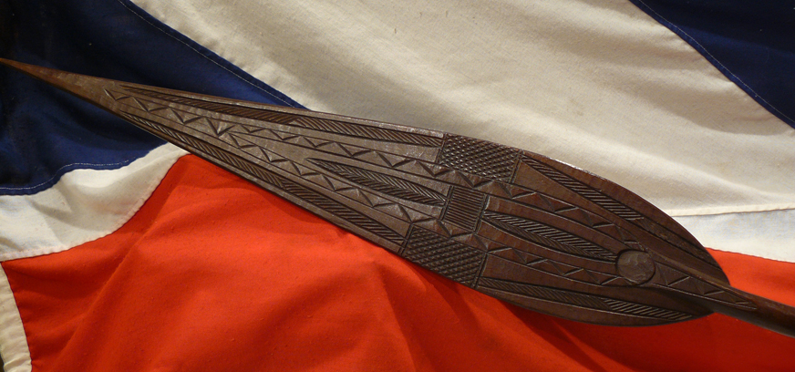 A Beautiful Antique African Tribal Carved Paddle-Spear Possibly of the Itsekiri People Or Even Benin