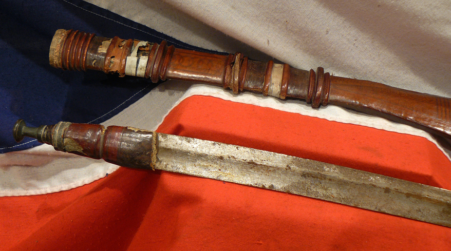 Antique Mandingo Chieftain's Slave and Gold Trader Sword With Tattoo'd Leather Scabbard