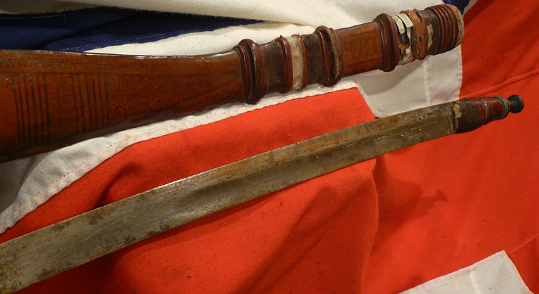Antique Mandingo Chieftain's Slave and Gold Trader Sword With Tattoo'd Leather Scabbard