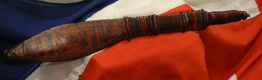 19th Century, Antique, Mandingo Mandinka Chief's Slave and Gold Trader's Sword With Tattooed-Leather Covered Wooden Scabbard