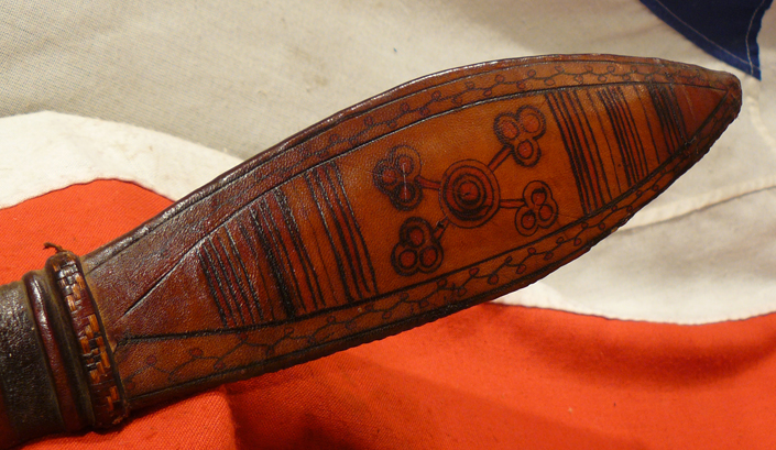 19th Century, Antique, Mandingo Mandinka Chief's Slave and Gold Trader's Sword With Tattooed-Leather Covered Wooden Scabbard