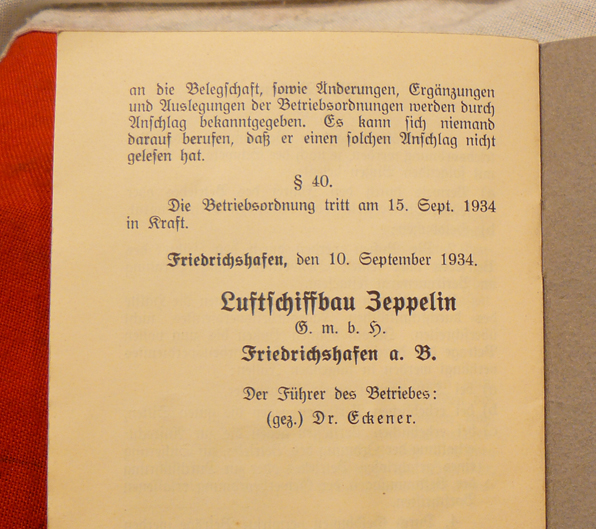 Operation of Regulations of Zeppelin Airship Construction in Freidrichafen