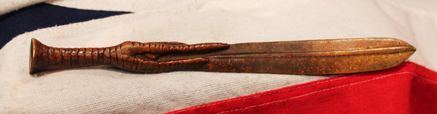 An Antique 'Claw and Feather' Bronze Paper Knife or a “Unicorn” Page Turner.