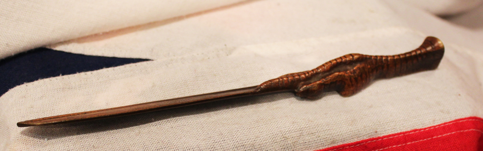 An Antique 'Claw and Feather' Bronze Paper Knife or a “Unicorn” Page Turner.