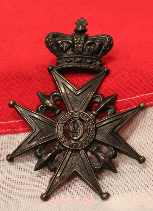 A n Original 1870's Victorian the 9th Battalion Volunteer Militia Rifles of Canada, 9th Voltiguers De Quebec Shako Plate. The Oldest French Canadian Regiment.