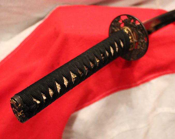 A Superlative and Beautiful Koto Katana Circa 1500, A Museum Quality Ancient Sword, Sengoku Era, with Stunning Original, Edo Period, Soten School Mounts of Shakudo & Gold, “Koushi Seiyu Zu” Tsuba