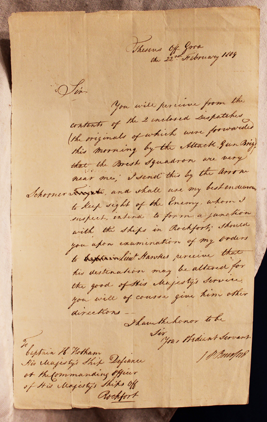 A Despatch From Commodore James Poo Beresford HMS Theseus 2 Feb 1809