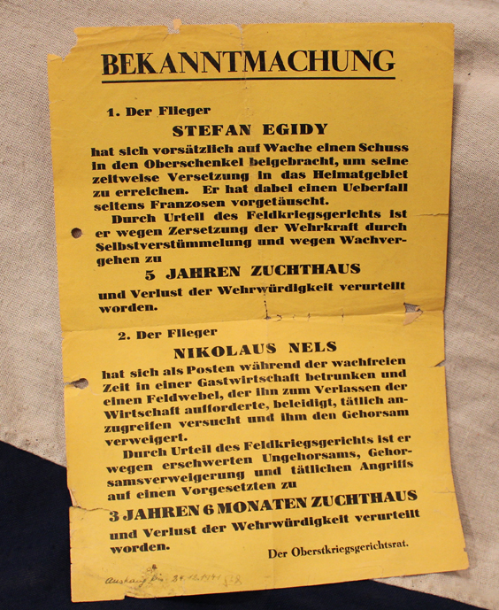 Fascinating German WW2 Public Notice Poster Regarding Two Luftwaffe Flyers. Public Crucifixion of Former Luftwaffe Fighting Aces. Blamed For The Loss of The Battleship Tirpitz