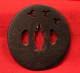 An Edo Sukashi Katana & Yari Tsuba Decorated With Birds In Flight