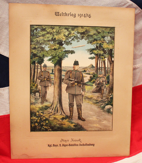 An Intriguing Zeppelin Warfare Interest Original Bespoke Portrait Photo and Coloured Print of an Imperial German Rifleman in WW1 From The Photographic Wolf Studio of Ulm