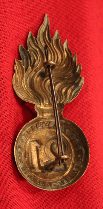 21st Regiment Essex Fusiliers Large Service Helmet Flaming Grenade Badge. Circa.1887