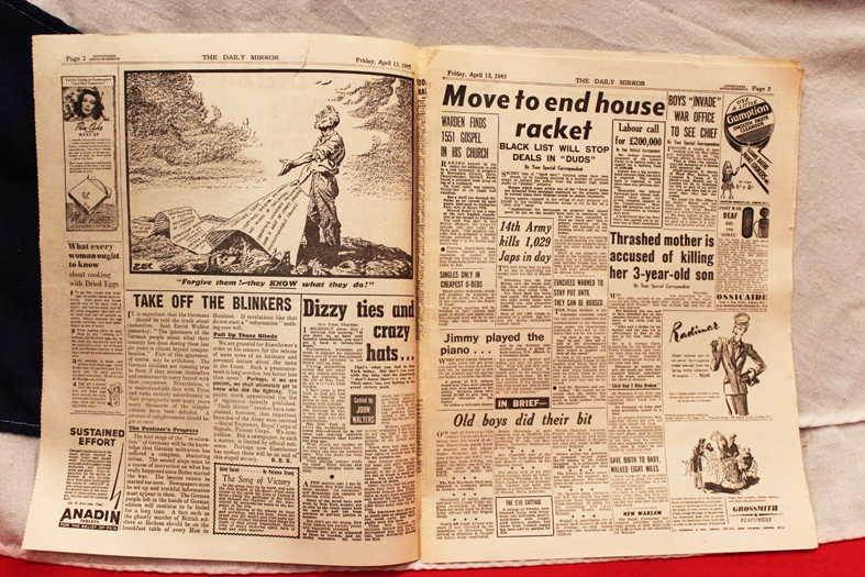 An April 13th 1945 Daily Mirror Roosevelt Dies Headline Newspaper