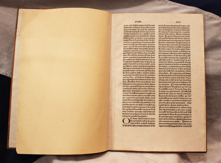 Two Original Medieval Pages From Sir John Froissart's Chronicles Of France Printed in 1495, of the 14th Century, From The Printing Personally Ordered By King Henry VIIth Of England.