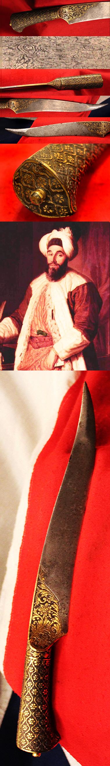 An Absolutely Stunning Museum Piece & Fit For A Prince, An 18th-19th Century Wootz Steel & Gold Dagger. Likely Made for A Turkish, Ottoman Empire Pasha Or Noble Of the Highest Status. Napoleonic Wars Period. As Worn By A Grand Vizier of the Ottoman Empire