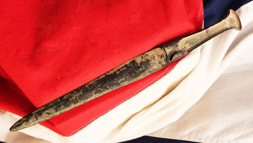 An Original & Beautiful Ancient & Archaic Warrior's Dagger of the Trojan Wars Era. A Bronze Long Dagger Circa 1200 bc Around 3200 Years Old, in Superb Condition With All Its Original Age Patination Intact