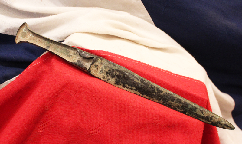 An Original & Beautiful Ancient & Archaic Warrior's Dagger of the Trojan Wars Era. A Bronze Long Dagger Circa 1200 bc Around 3200 Years Old, in Superb Condition With All Its Original Age Patination Intact