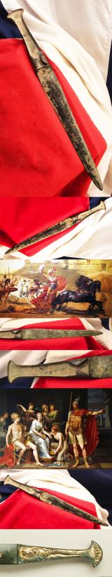 An Original & Beautiful Ancient & Archaic Warrior's Dagger of the Trojan Wars Era. A Bronze Long Dagger Circa 1200 bc Around 3200 Years Old, in Superb Condition With All Its Original Age Patination Intact