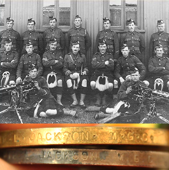 Part of a Superb WW1 Machine Gunner's Collection, British and German. A Fabulous Original WW1 Gordon Highlander Machine Gun Corps Medals, Badges, Sporran, Glengarry & Gaiters of Gordon Highlander