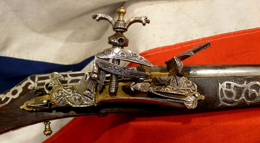 A Truly Exceptional, Original, Highest Grade Napoleonic Wars Period Antique Museum Piece, Likely Made For Ali Pasha. An All Silver Mounted Miquelet Long Gun of , Early 19th Century Of Royal Status. Monogrammed & Dated 1814 Barrel & Signed Lock
