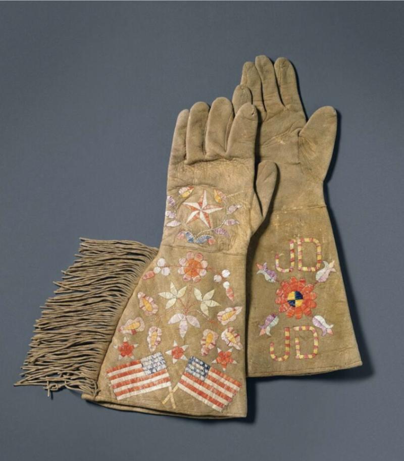 A Pair of Original & Extraordinarily Beautiful, First Nation, Antique American Wild West Frontier Riding Gauntlets. Made for Settlers and Trade Market of The American Frontiersmen, Such As Army Scouts, Pony Express Riders & Buffalo Hunters. Likely, 1840’s