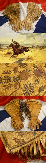 A Pair of Original & Extraordinarily Beautiful, First Nation, Antique American Wild West Frontier Riding Gauntlets. Made for Settlers and Trade Market of The American Frontiersmen, Such As Army Scouts, Pony Express Riders & Buffalo Hunters. Likely, 1840’s