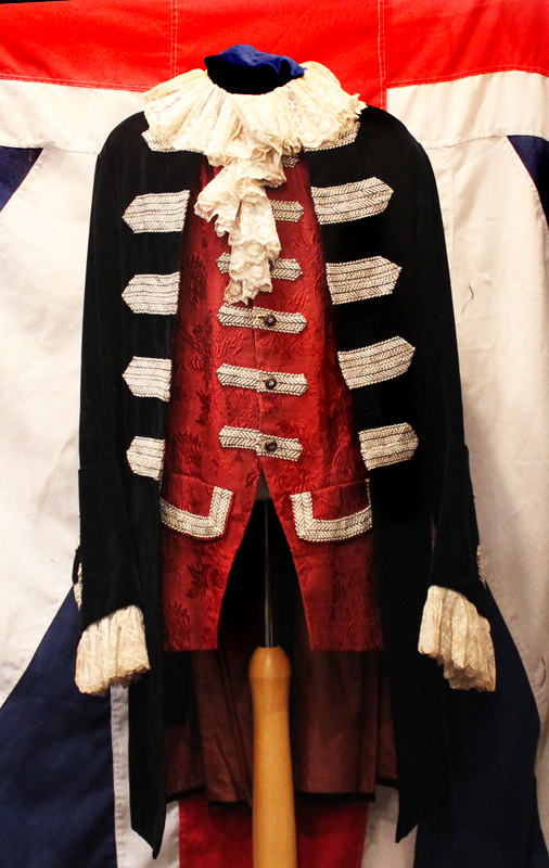 A Superb 'Valet de Pied a la Maison' Footman's Livery Frock Coat, in Dark Blue Velvet, Silk Damask, Silver Bullion and Fine Lace, With Handmade Cut-Steel Marquesite Buttonning