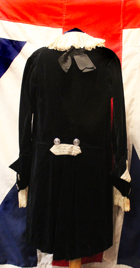 A Superb 'Valet de Pied a la Maison' Footman's Livery Frock Coat, in Dark Blue Velvet, Silk Damask, Silver Bullion and Fine Lace, With Handmade Cut-Steel Marquesite Buttonning