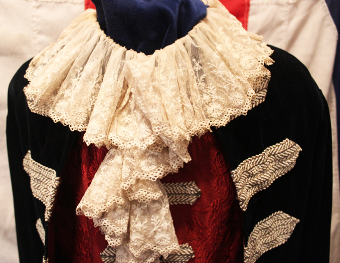 A Superb 'Valet de Pied a la Maison' Footman's Livery Frock Coat, in Dark Blue Velvet, Silk Damask, Silver Bullion and Fine Lace, With Handmade Cut-Steel Marquesite Buttonning