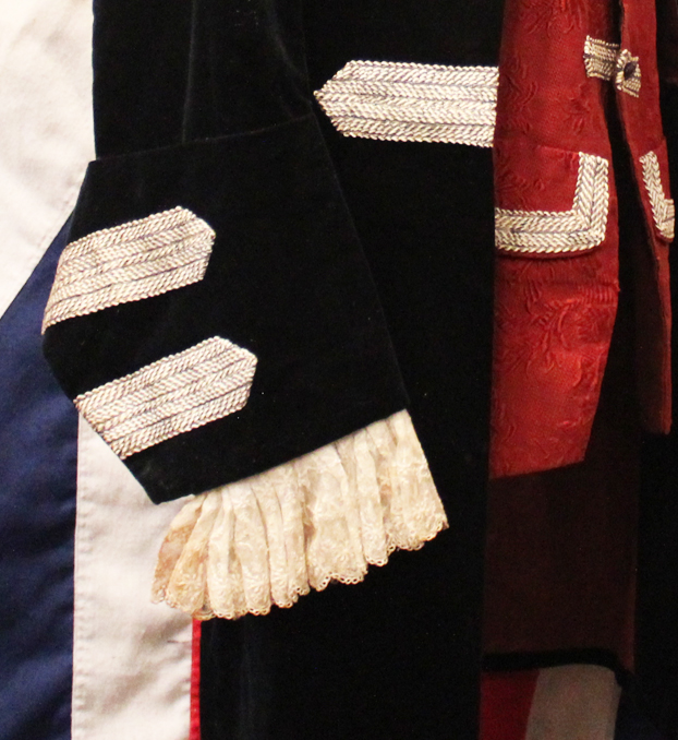 A Superb 'Valet de Pied a la Maison' Footman's Livery Frock Coat, in Dark Blue Velvet, Silk Damask, Silver Bullion and Fine Lace, With Handmade Cut-Steel Marquesite Buttonning