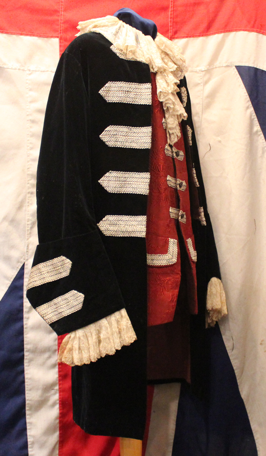 A Superb 'Valet de Pied a la Maison' Footman's Livery Frock Coat, in Dark Blue Velvet, Silk Damask, Silver Bullion and Fine Lace, With Handmade Cut-Steel Marquesite Buttonning