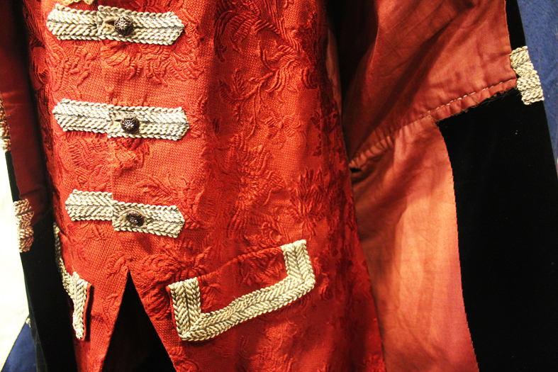 A Superb 'Valet de Pied a la Maison' Footman's Livery Frock Coat, in Dark Blue Velvet, Silk Damask, Silver Bullion and Fine Lace, With Handmade Cut-Steel Marquesite Buttonning