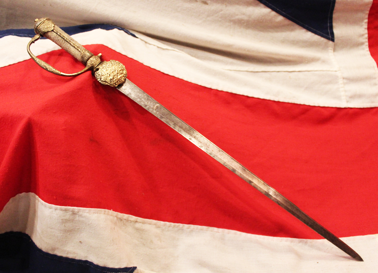 A Wondrous Quality 18th Century Gilt Bronze Hilted Royal Naval Officers Sword of Hunting Hanger Form