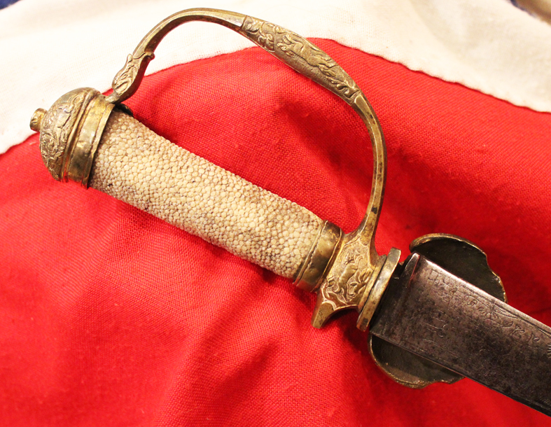 A Wondrous Quality 18th Century Gilt Bronze Hilted Royal Naval Officers Sword of Hunting Hanger Form