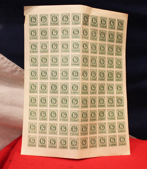 A Superb Sheet of Estonian 10 Penni Stamps Issued In 1919