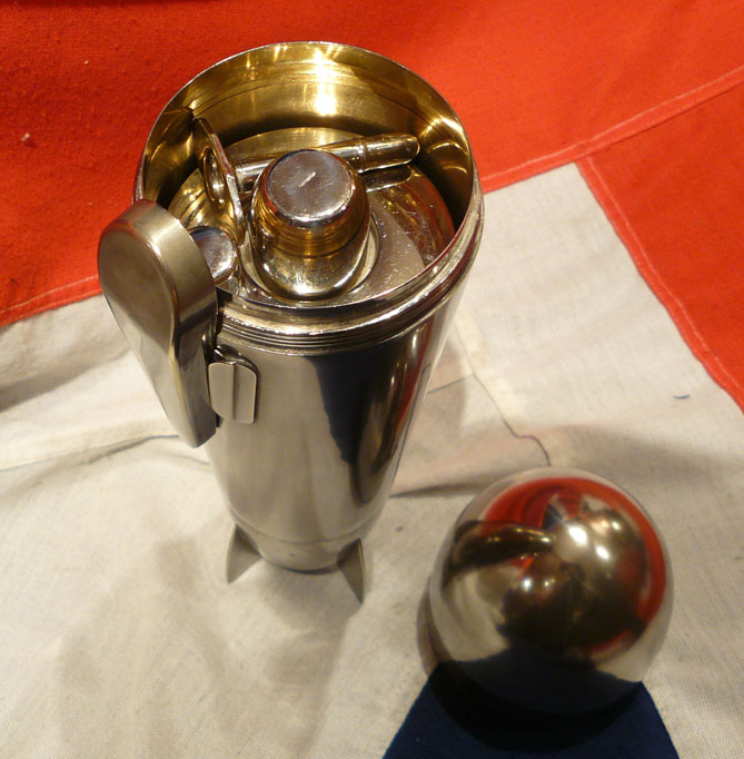 A Spectacular & Most Rare 1928, Original 'Zeppelin' Issue Airship Cocktail Shaker & Travelling Bar. An Amazing Example of Art Decor Functional Object D'art. The Last Example of This Wonderful & Rare Aeronautica That We Found, Sold For $23,000