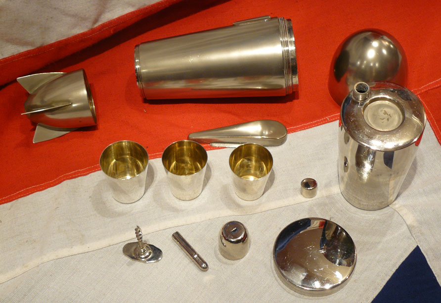 A Spectacular & Most Rare 1928, Original 'Zeppelin' Issue Airship Cocktail Shaker & Travelling Bar. An Amazing Example of Art Decor Functional Object D'art. The Last Example of This Wonderful & Rare Aeronautica That We Found, Sold For $23,000