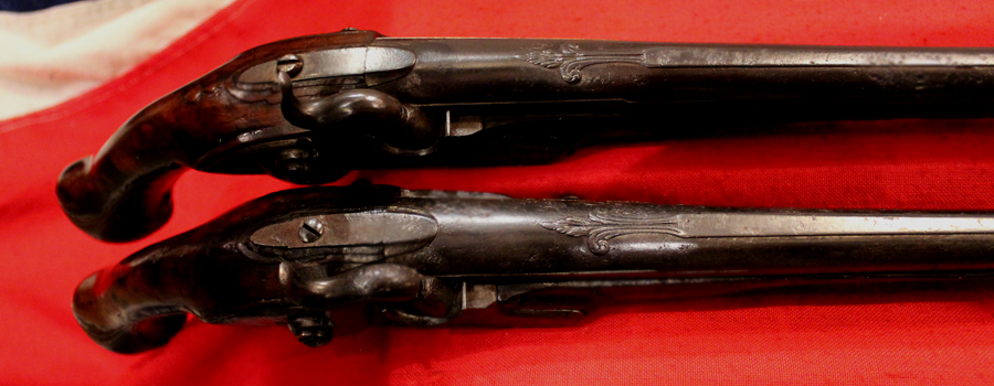 A Wonderful & Historical Pair of Mid 18th Century 'Royal' French Long Holster Pistols, Marked 'Cour Royal', 1754 American Anglo-French-Indian War & Revolutionary War of 1776 Period Flintlocks, Circa 1750. Made For An Officer Of the French Royal Court