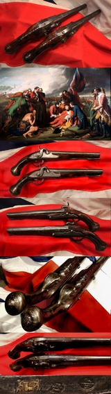 A Wonderful & Historical Pair of Mid 18th Century 'Royal' French Long Holster Pistols, Marked 'Cour Royal', 1754 American Anglo-French-Indian War & Revolutionary War of 1776 Period Flintlocks, Circa 1750. Made For An Officer Of the French Royal Court