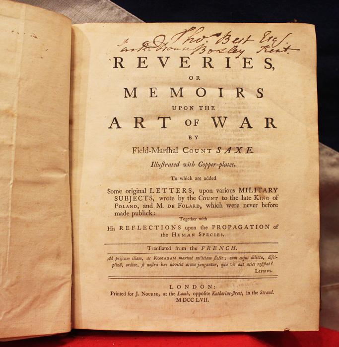 Rare 1st Edition 'Reveries or Memoirs Upon The Art of War', Printed in 1757