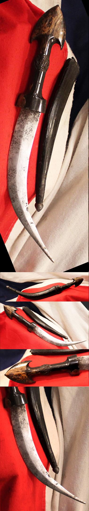 A Beautiful, Early 19th Century, Antique 'Tiger's Claw' Carved Horn Hilted Khanjar Dagger